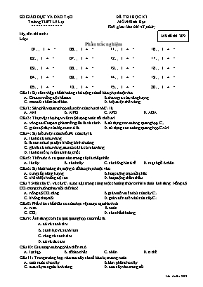Đề thi học kì I môn Sinh học Lớp 11 - Mã đề 209 - Trường THPT Lê Lợi